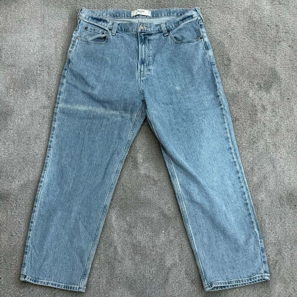 Hollister Baggy Relaxed Fit Straight Leg Denim Jeans 38x32 Men's Blue Jeans